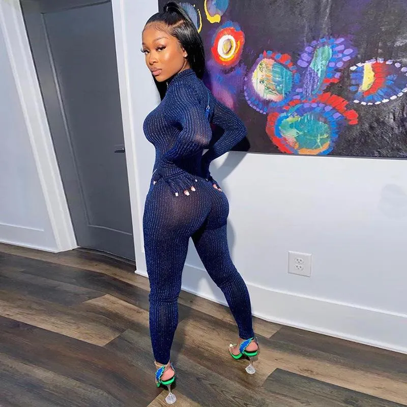 DHgate Womens Glitter Jumpsuit Sexy See Through Lurex Romper with Gloves Casual Party Wear 2021 Apparel
