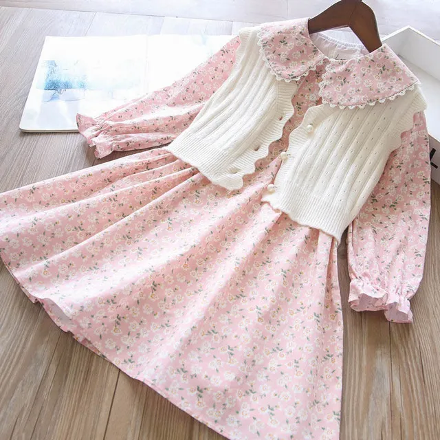 High Quality Girls Dresses+cardigan Set Multi Styles Fall 2021 Latest Kids Boutique Clothes 2-7T Childern Dress Up Princess