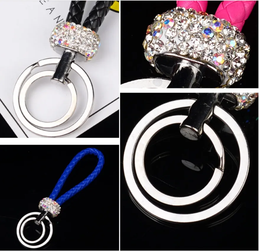 Dubbel Loop Rhinestone Crystal Keychain Creative New Key Chains Purse Messenger Bag Ryggsäck Hänge 20 Färger Partihandel Pris