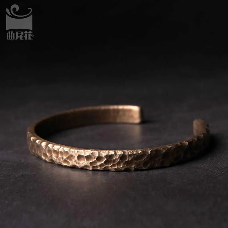 خواتم الزفاف Queweihua المصمم الأصلي عشاق المجوهرات الرجعية المصنوعة يدويًا سوار نحاسي بسيط للرجال