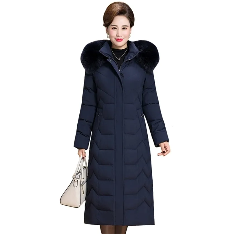 Chaud hiver veste femmes longues Parkas à capuche col de fourrure mince épaissir vers le bas coton manteau femme survêtement 211216