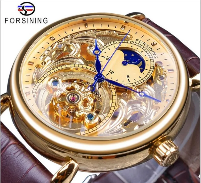 Top vente Forsining mode homme montres Mens Mécanique Automatique Montre en acier inoxydable montre-bracelet pour homme Bracelet En Cuir For05