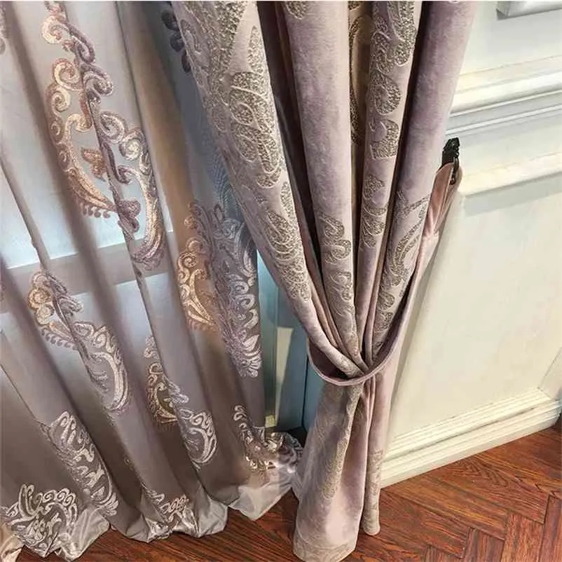 High-End Velvet Gilded Gardin för vardagsrum Matsal Sovrum Blackout Gardin High End European Style Luxury Window Valance 210913