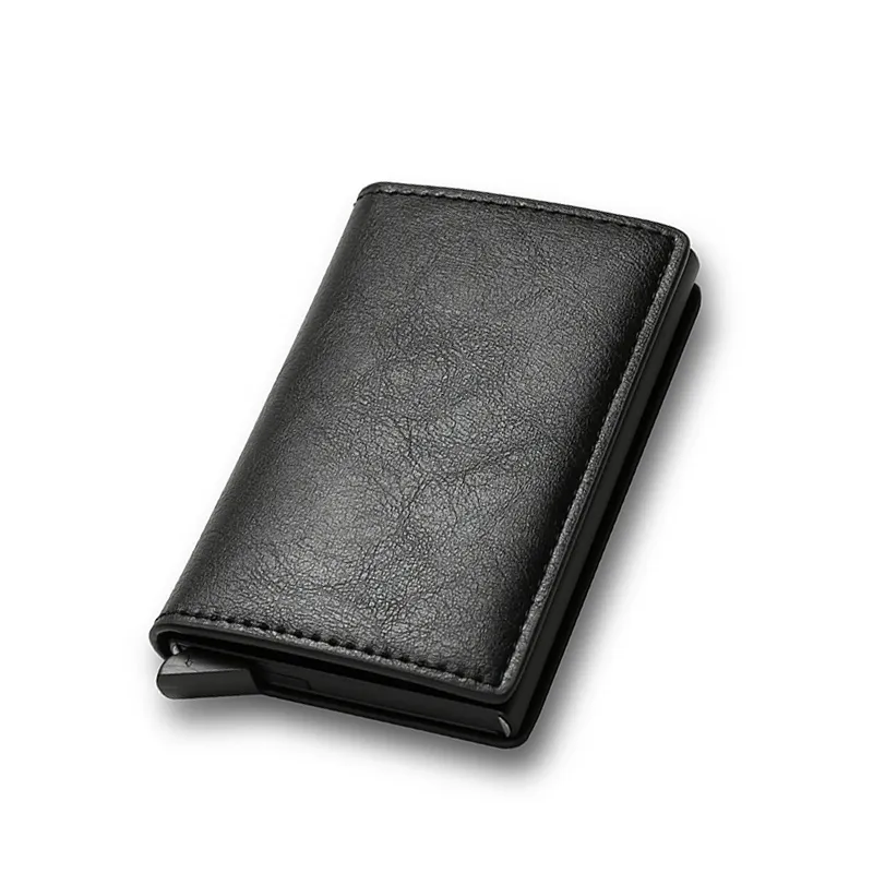 محافظ الذكور حامل بطاقة ألياف الكربون الرجال العلامة التجارية RFID أسود سحري Trifold Leather Leather Slim Mini Wallet Bage