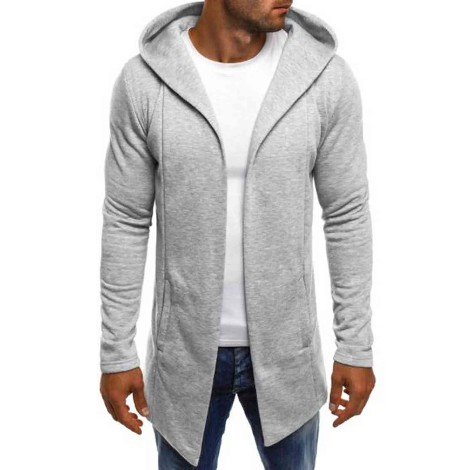 Zogaa Mens Hooded Sweatshirt Mäns Solid Long Cardigan Hoodies Streetwear Men Casual Höst Slim Fit Jacket Coat Man Kläder 211106