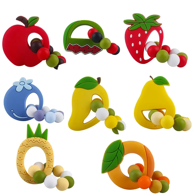 bébé fruit dentition Cartoon Silicone Fruits Jouets Fraise Mangue Teethers Bracelet Dentition M3561