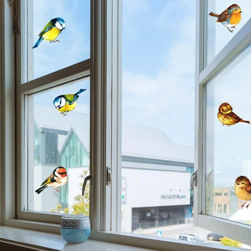 Наклейки на стенах 6шт творческие стеклянные наклейки наклейки колибри без клейкого противотанкового окна цепляются, чтобы предотвратить удары птиц