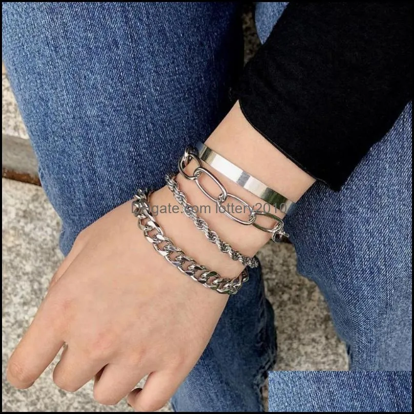 Exaggerated Alloy Thick Chain Thread Bracelet Set For Women Link,