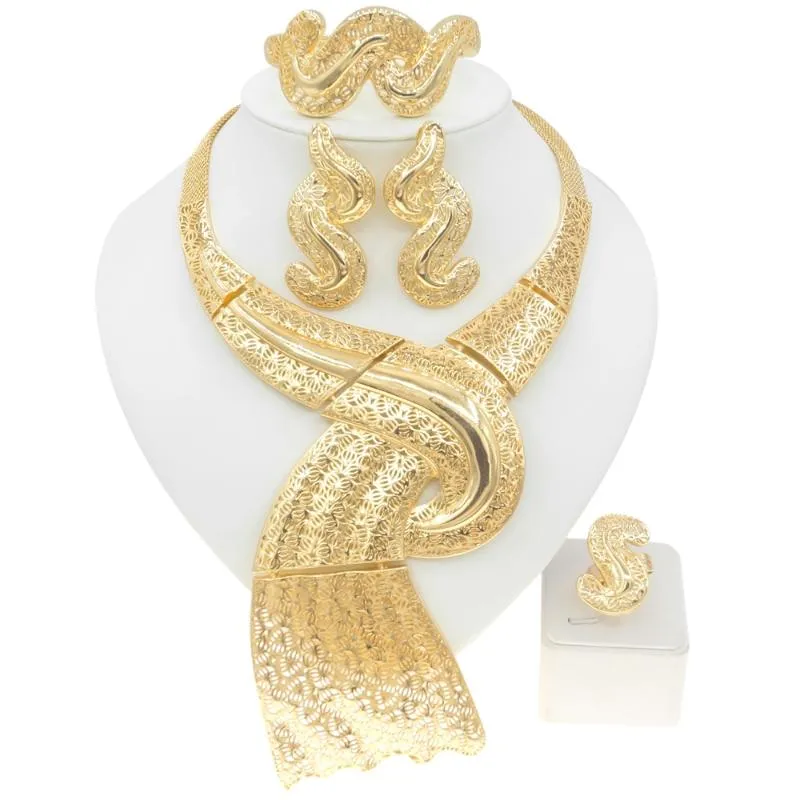 Pendientes collar Último oro brasileño italiano diseño estilo anillo exagerado conjunto de joyería banquete regalo de vacaciones