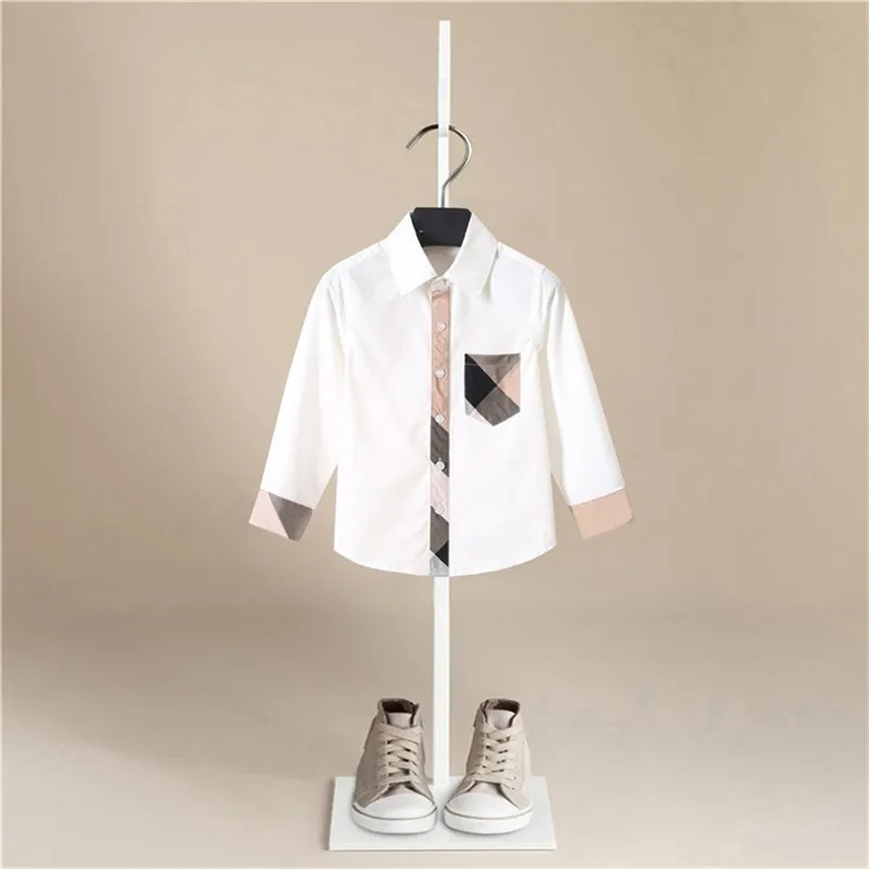 Printemps et automne enfant à manches longues Plaids chemises blanches enfant enfants garçons fille unisexe chemise à carreaux hauts Blouse vêtements décontractés 210306