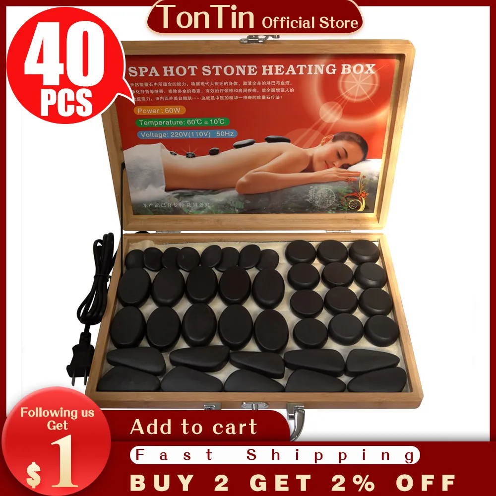 Tontin 40PCS / Set Body Massage Stone Set Hot Stone With Heater Box CE och RoHS