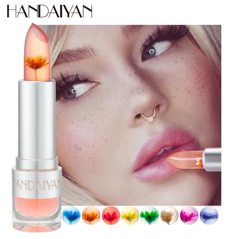 Handaiyan Temperatur Färg Byte Lip Balm Transparent Flower Crystal Jelly Lipstick Moisturizing Lip Care Makeup