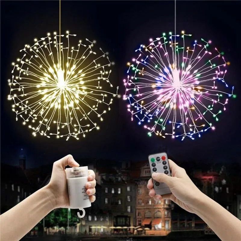 Opknoping LED Firework Fairy String Light Remote 8 Modi Gypsophila Vakantie Lichten Outdoor Home Garland Xmas Bruiloft Decor