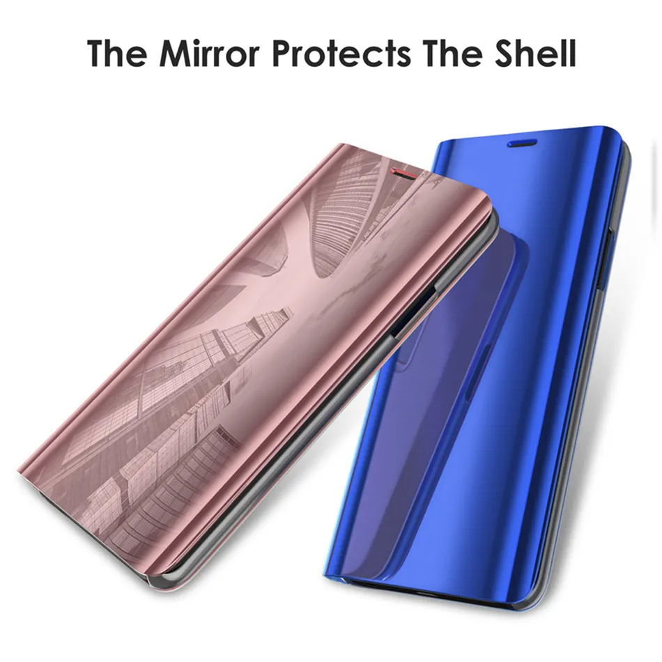 Fashion Flip Fodral för iPhone 12 Pro Max Samsung Note 20 8 S20 S9 Plus S10 Telefonhållare Elektroplate Klar smart spegelskydd