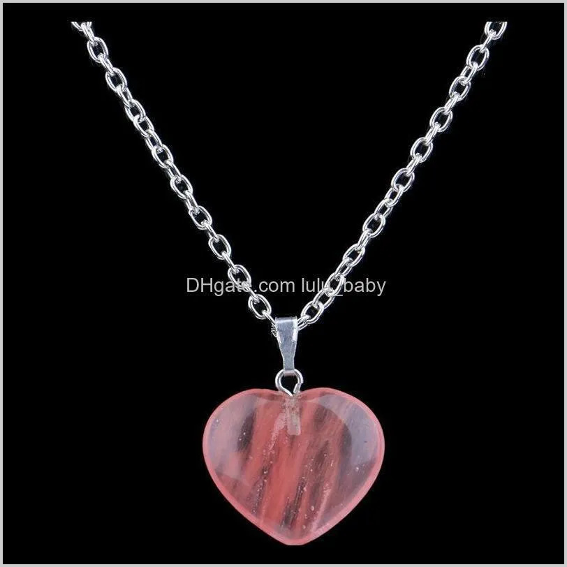 7Styles Hearts Natural Stone Crystal Turquoise Pendant Necklace Dangle Peach Heart Stone Charm Choker Chain Jewelry Gifts For Women
