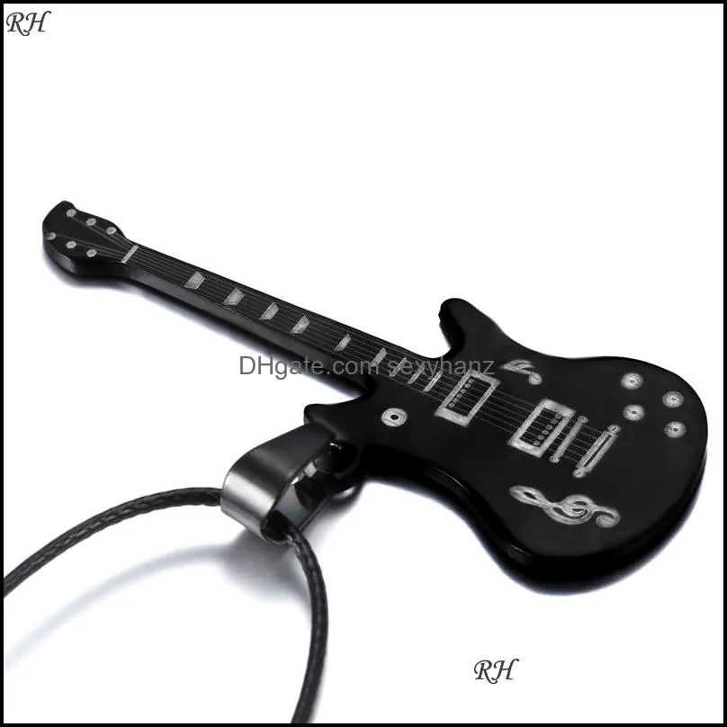 Pendant Necklaces & Pendants Jewelry Fashion 316L Stainless Steel Guitar Necklace For Men Leather Chain Drop Delivery 2021 Xjd1W