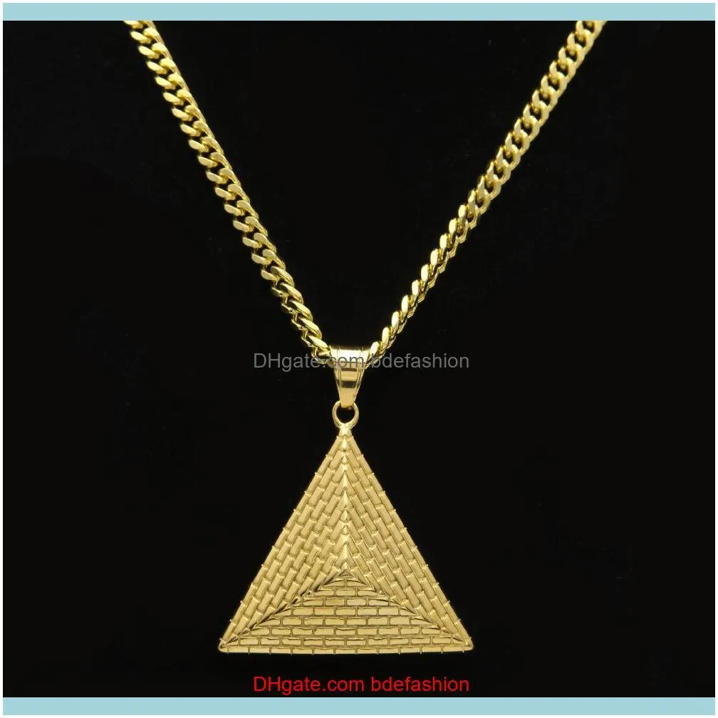 New Gold Color Egyptian Pyramid Charming Pendant Necklaces Stainless Steel Vintage Illuminati Jewelry With Chain for Women Men