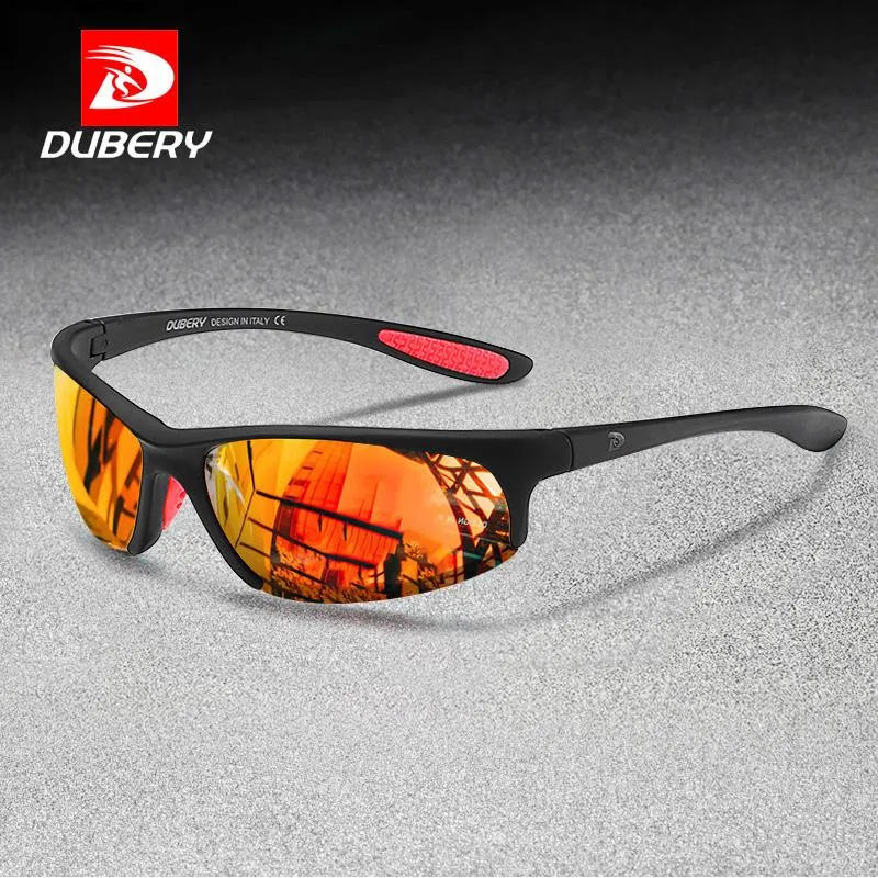 Dubery Polarized Sports Zonnebril voor Mannen Running Drijvende Vissen Golf Zonnebril Semi Randloze Bril Rood Blue Mirror Shades