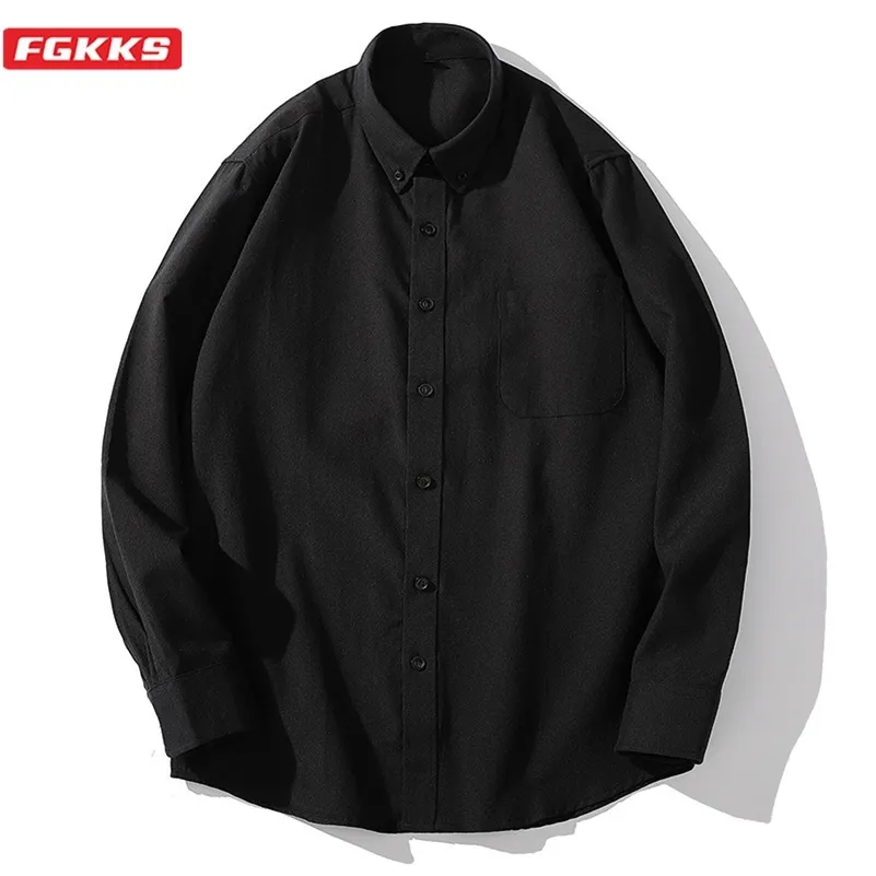 FGKKS marque de mode hommes chemises à la mode hommes affaires décontracté Oxford chemises printemps automne à manches longues solide chemises mâle 210628