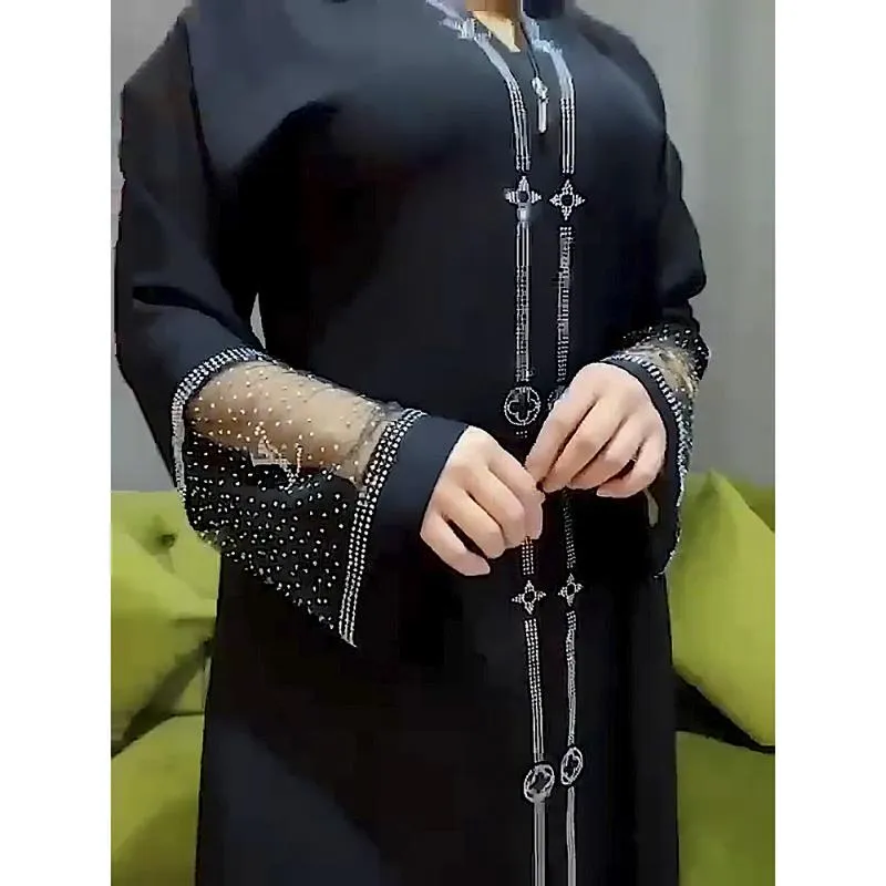 Ethnische Kleidung Abayas für Frauen Elegantes Hijab-Kleid Dubai Türkei Muslimischer Kaftan Marocain Glänzende Steine Kimono Islamic231l