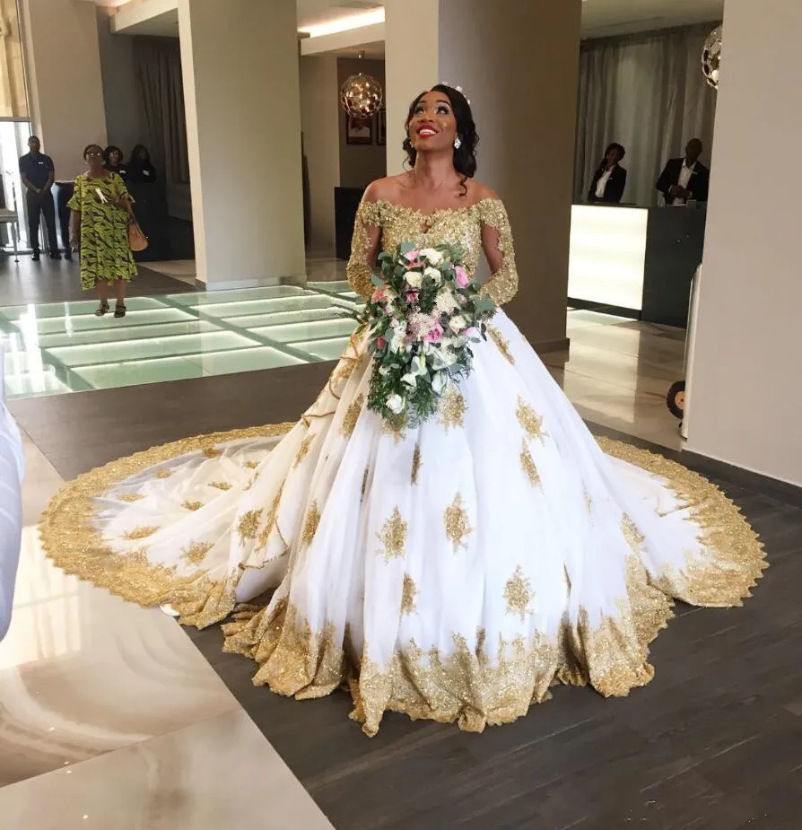 Gold nigerian wedding best sale dress