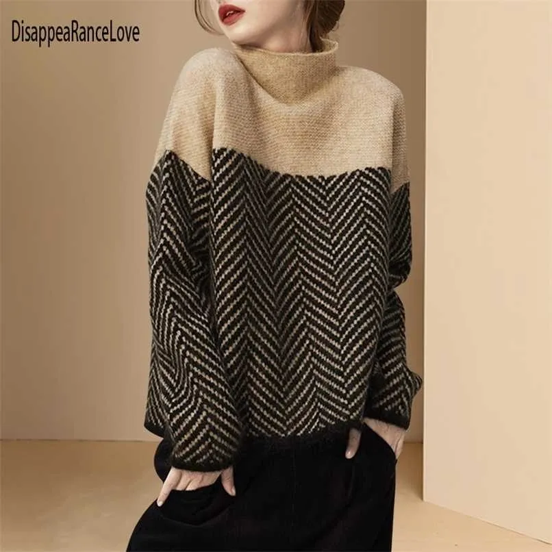 Women's Turtleneck Sweaters Thick Warm Pullover Cashmere Jumper Soft Oversized Knitwear Sweater Korean Women Jumpers 211218