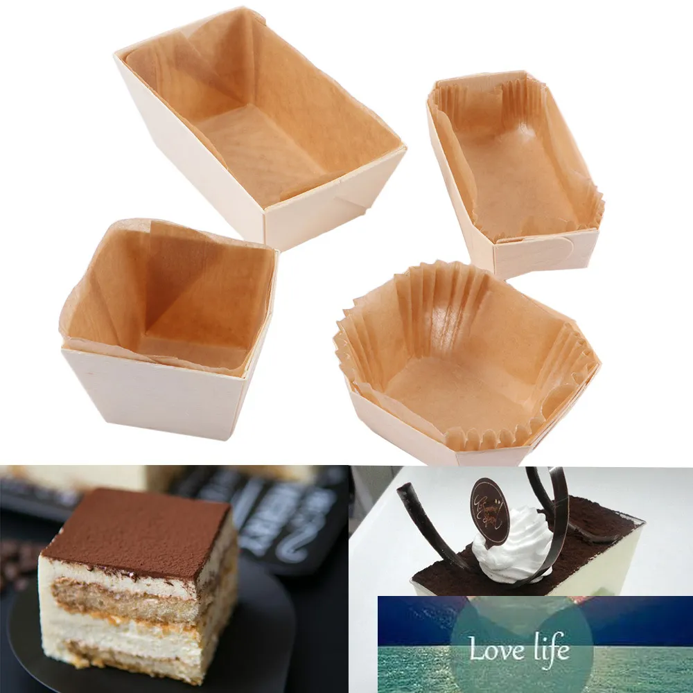 Tazza di carta da forno Pane Tostato Cottura Scatola di legno Stampo per dolci in legno Biscotti Cupcake Bakeware Pan Vassoio Stampo per la casa Strumento per torte fai da te