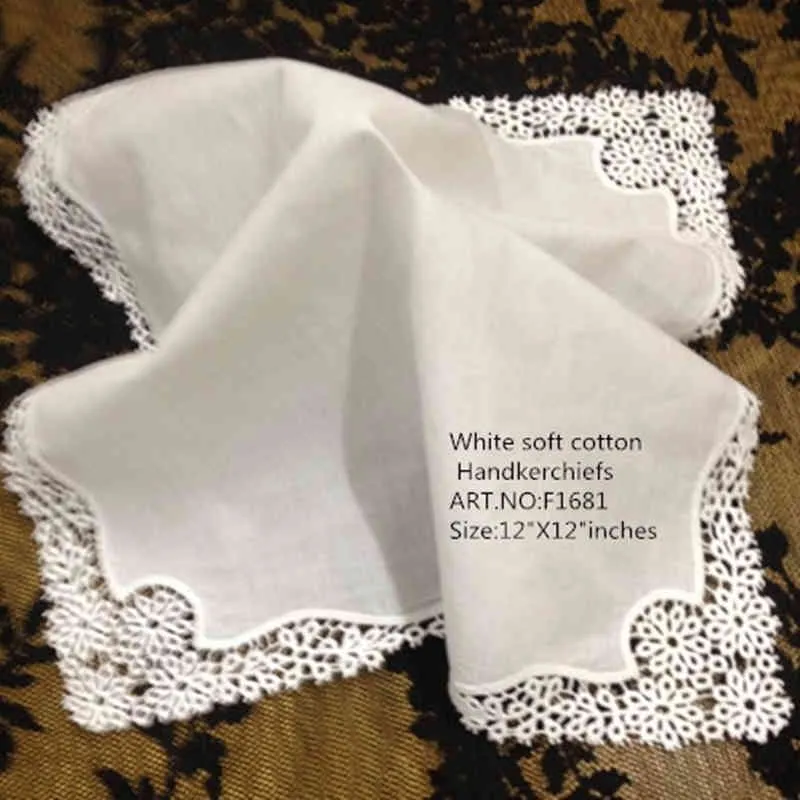 Set of 12 Fashion Women Handkerchiefs 12"x12"White Cotton Lace Edging Ladies Hankies Hanky For Wedding Gifts