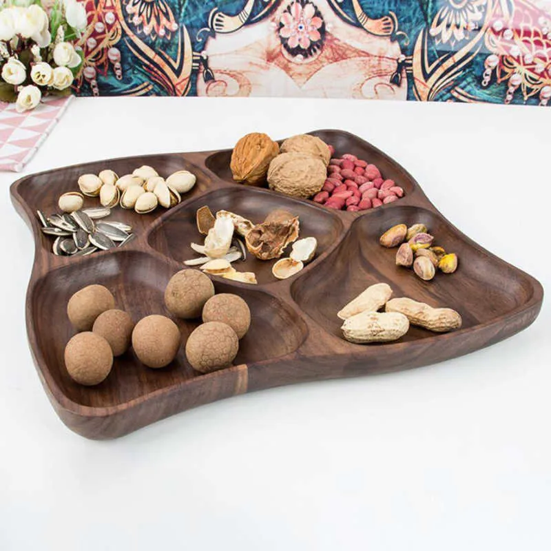 Ganz unregelmäßige ovale massive Holzpfanne Früchte Gerichte Untertasse Tee Tablett Dessert Dinner Platte Geschirr Set