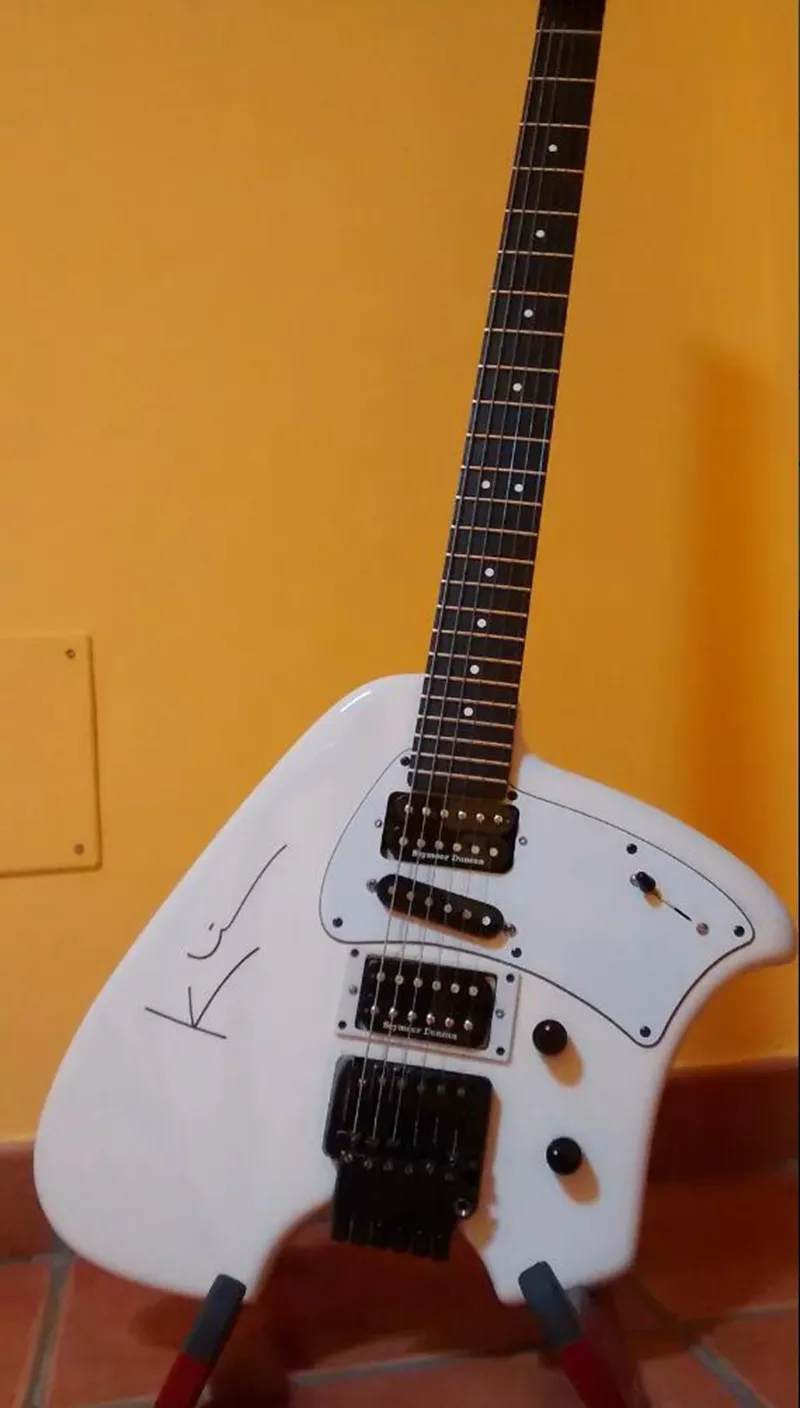 Steve Klein White Headless Fantomen Guitar With Vibrato Arm, Tremolo