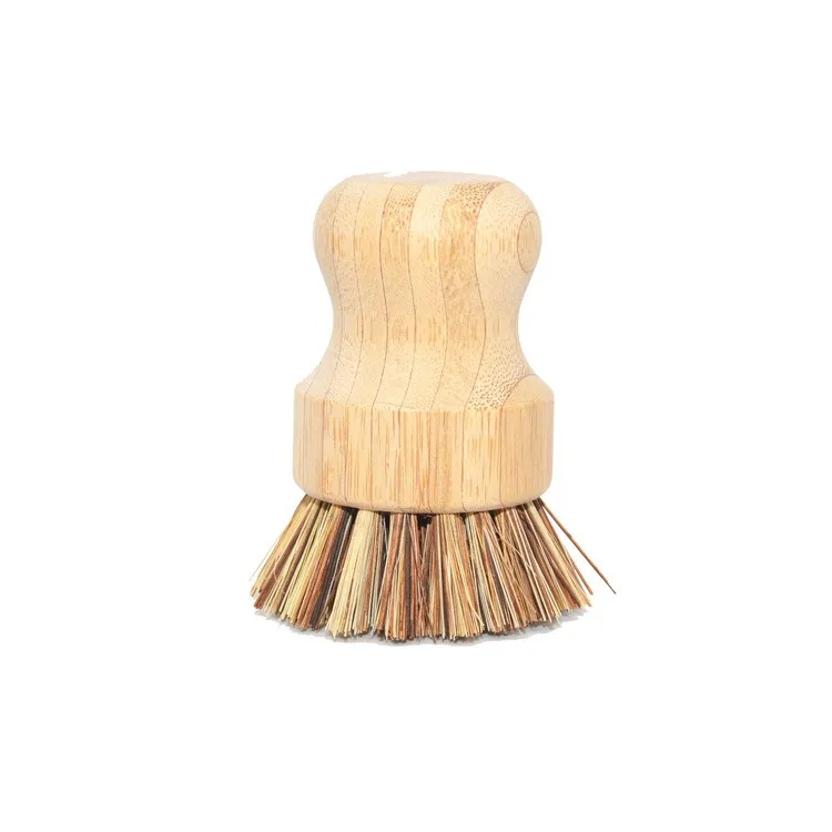 Round Wood Brush Handle Pot Dish Household Sisal Palm Bamboo Kitchen Chores Rub Cleaning Brushes DH8586