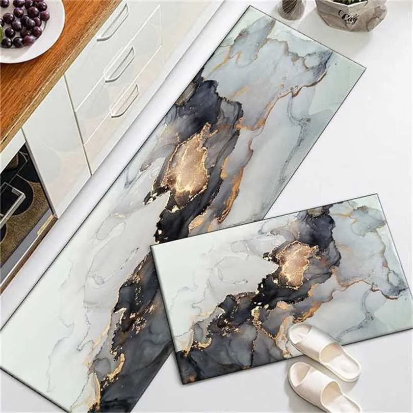 Black Ink Painting Abstract Kitchen Floor Carpet Rug Long Non-slip Washable Bath Mat Doormat For Entrance Door Nordic 211124