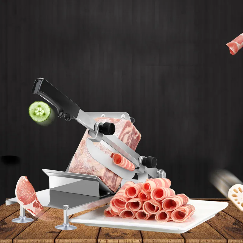 Ev Manuel Gıda Meyve Dilimleme Kuzu Sığır Dilimleme Dondurulmuş Et Kesme Makinesi Mutton Rulo Kesici Ayarlanabilir Kalınlığı