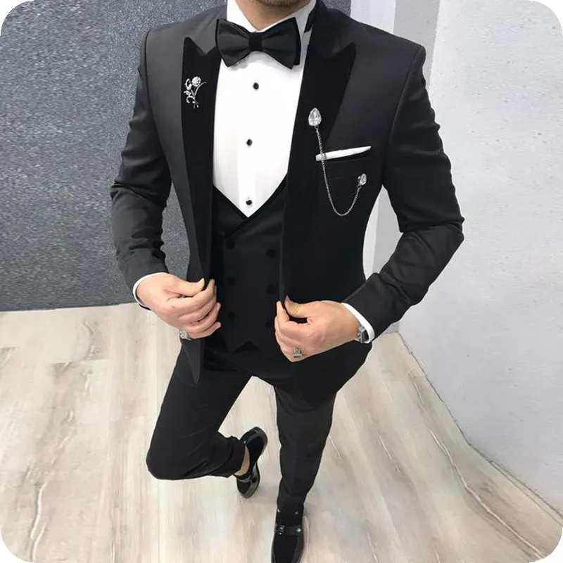 Nouvelle Arrivée Garçons D'honneur Peak Revers Marié Tuxedos Noir Hommes Costumes De Mariage Meilleur Homme 3 Pièces Blazer (Veste + Pantalon + Cravate + Gilet) L628