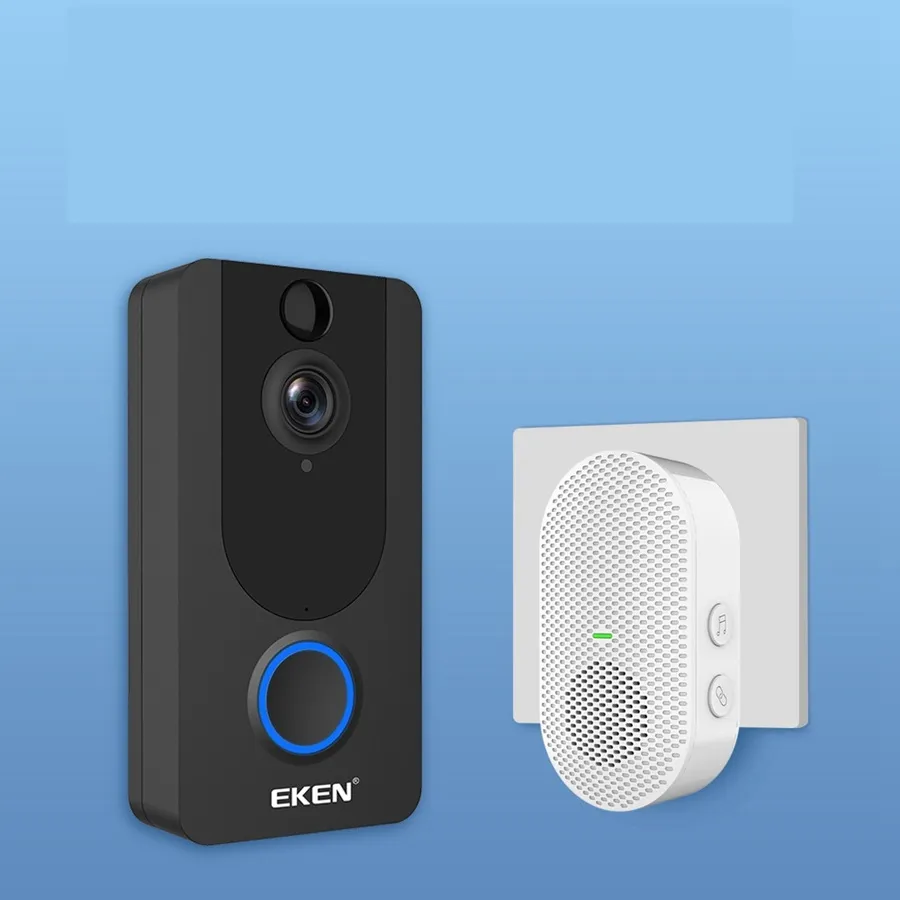 Eken V7 Wireless Video Doorbell Kamera 1080p Chime PIR Motion Detection Lifetime Gratis Cloud Service IP65 Vattentät 2-vägs Ljud 1PCS / Lot