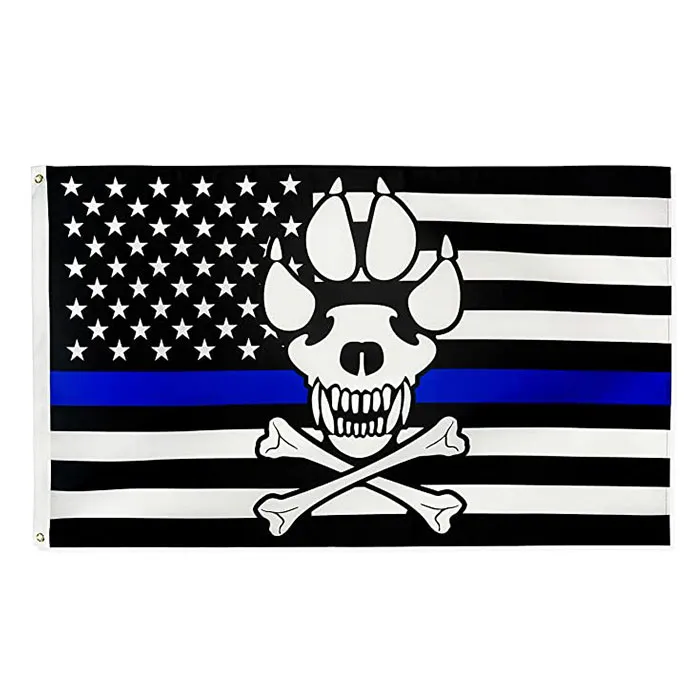İnce Kafatası Mavi Çizgi Amerika Polis Bayrağı 3x5ft Çift Dikiş Dekorasyon Banner 90x150 cm Spor Festivali Polyester Dijital Baskılı Toptan