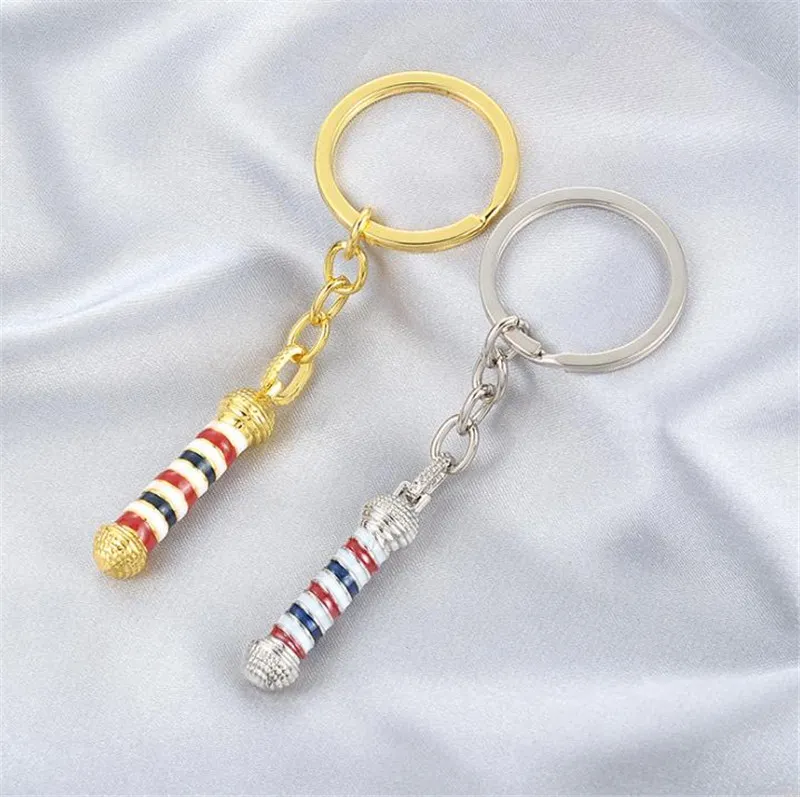 Barber Shop Miniature Keychain With Drip Oil Key Buckle And Turn Lamp