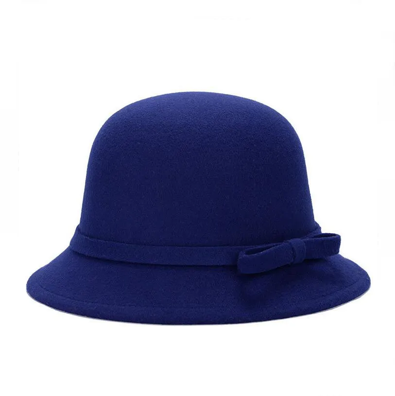 Epacket DHL ship Women's autumn and winter warm felt hat fashion elegant strip bow top hat DHLM010 Bell hat Cloches