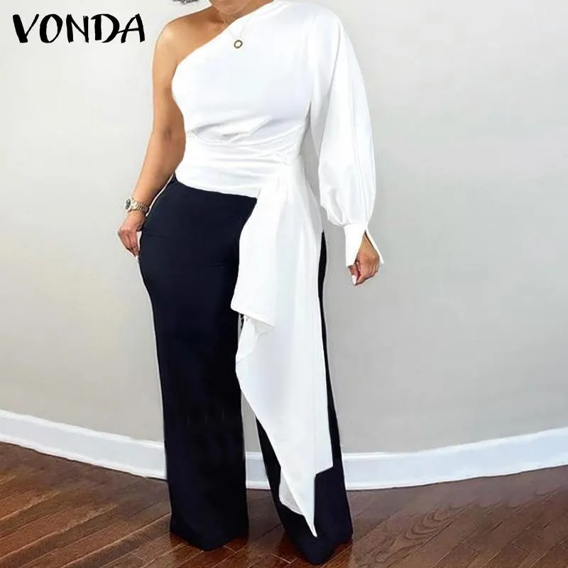 Kvinnors Blusar Skjortor Kvinnor One Shoulder Sexiga Toppar 2021 Vonda Evening Party Asymmetrisk Blus Kvinna Femme Blusas Feminina Oversized