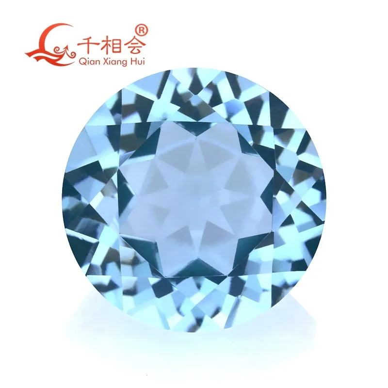 マシンカットラウンドシェイプナチュラルカット美しい天然青いTopaz Gemstone Q0531