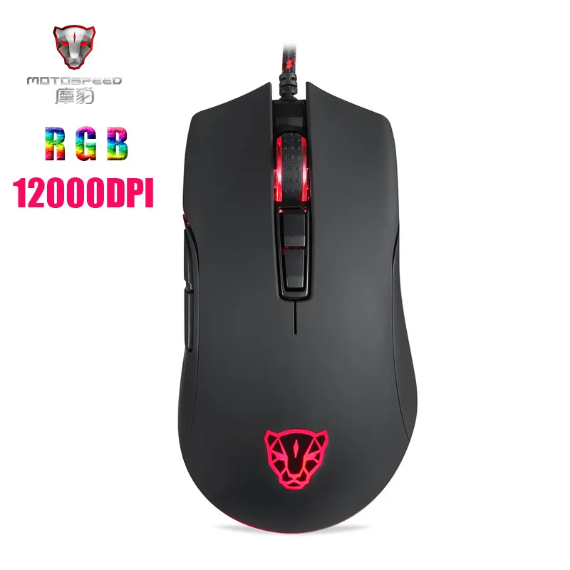 Motospeed v70 pmw3360 sensor spelmus 12000dpi 7 knappar PUBG RGB LED-bakgrundsbelysning Optiska trådbundna möss Fire Key FPS-spelare