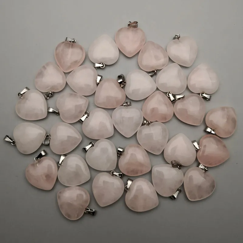 Naturel Pierre Hexagonal Cœur Coeur Forme De Charme Point Point de quartz Rose Pendentifs de quartz pour bijoux Collier DIY Collier Boucles d'oreilles