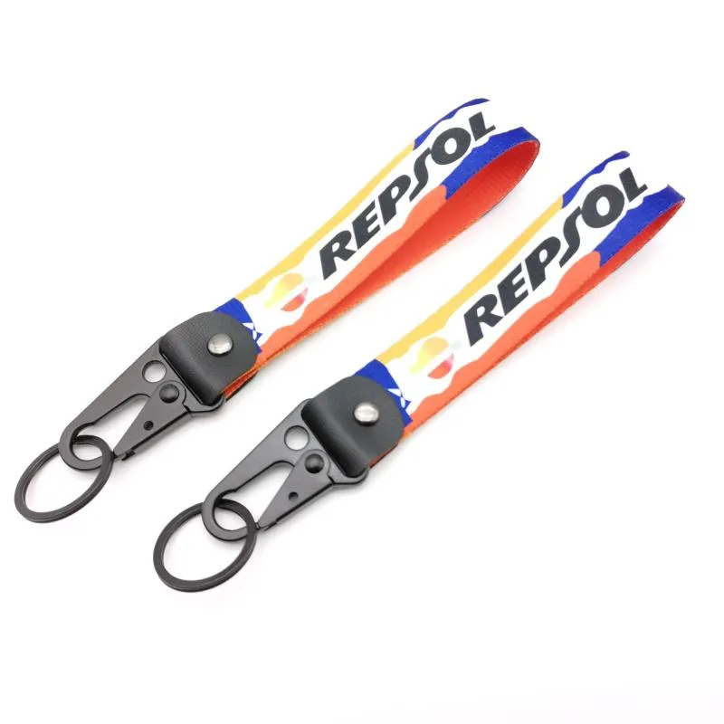 Porte-clés voiture moto Logo porte-clés Nylon imprimé motif porte-clés étiquette lanière pour REPSOL Power Motorrad Auto accessoires