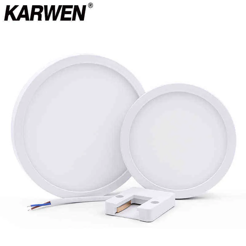 Karwen LED天井照明パネルライト表面マウント6W 9W 13W 18W 24W AC 85-265VランパダLEDランプ屋内モダンライトW220307