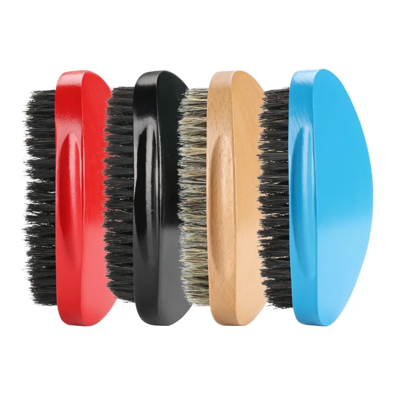 Abeis Wooden Shaving Men Beard Brush 100% Natural Boar Bristle Curved 360 Wave Mustache Comb For Men