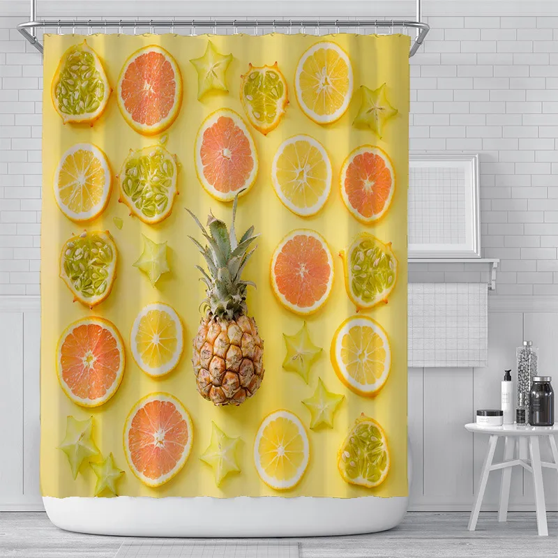 Rideau de douche fruits d'été 5.9 pieds jaune ananas citron Orange motif Polyester tissu imperméable rideaux de salle de bain fournitures