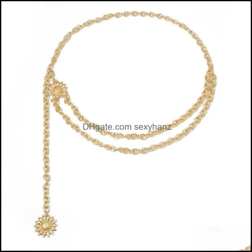 Other Cross-border Jewelry Long Tassel Geometric Chain Human Simple Double Sunflower Pendant Waist Female