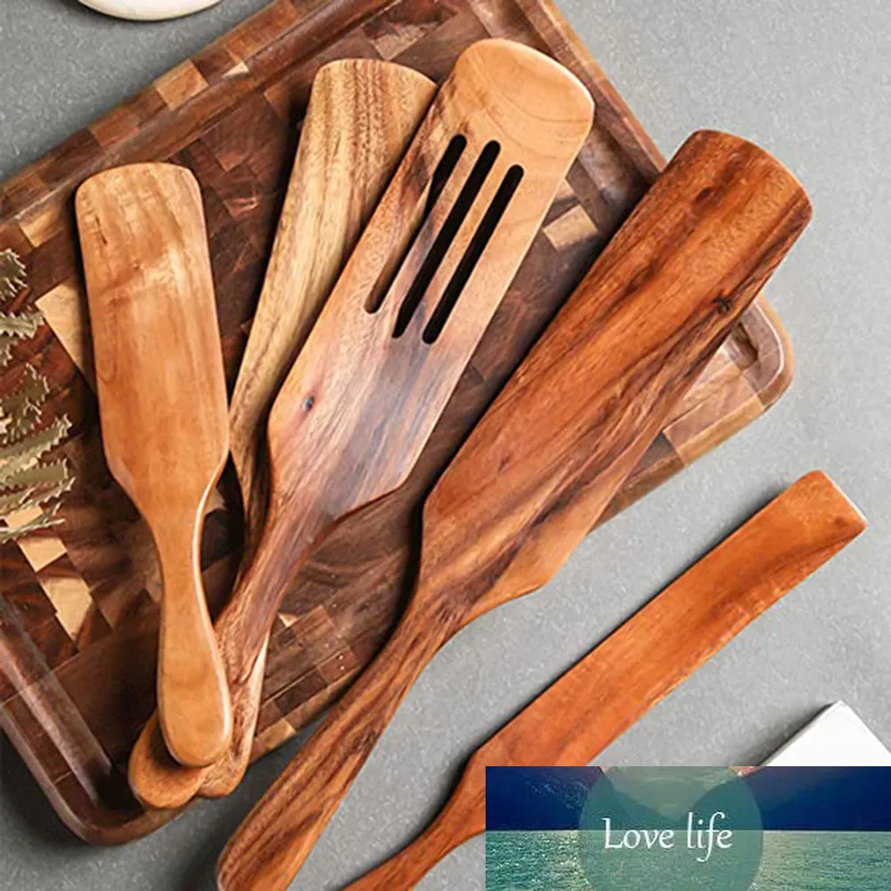 Trä Kök Utensil Set, Acacia Spurtle Kitchen Set Non-Stick Wooden Cooking Utensils Spatel Slotted Spurtle Spatel