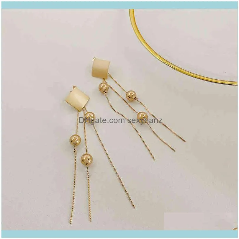 Geometric Matte Gold Earrings for Women Long Style Tassel Circular Shape