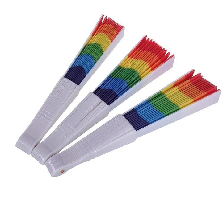 Party Favors Rainbow Fan Gay Pride Plastic Bone Rainbows Hand Fans LGBT Events Rainbows-Themed Parties Gifts 23CM SN5545